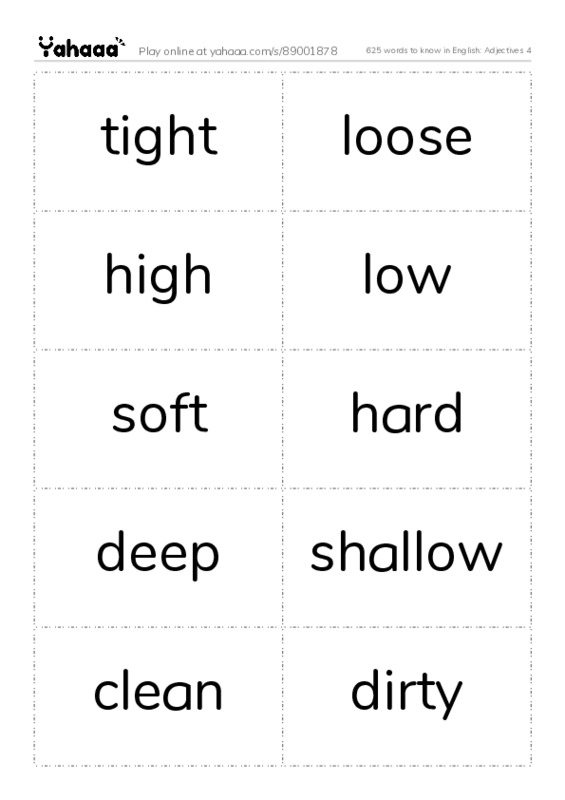 625 words to know in English: Adjectives 4 PDF two columns flashcards