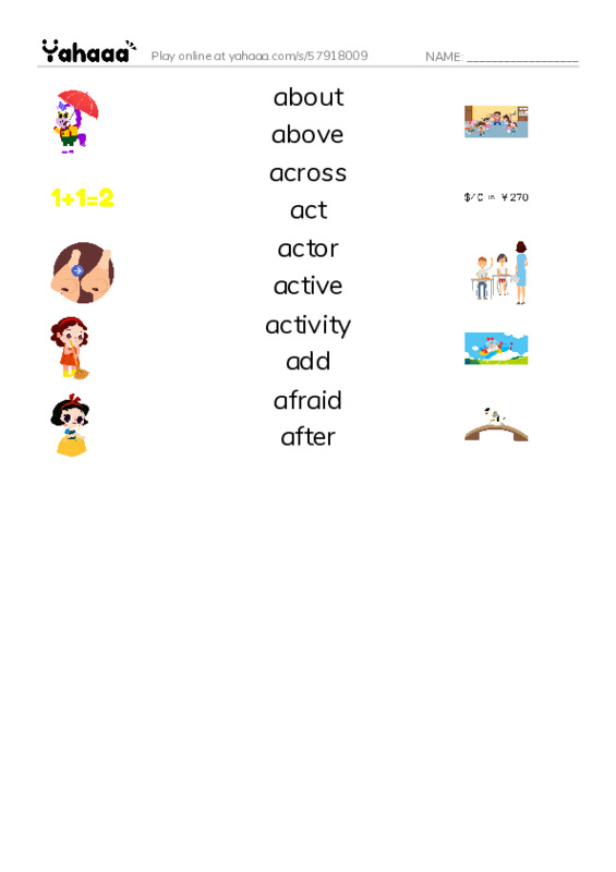 1000 basic English words: A 1 PDF three columns match words