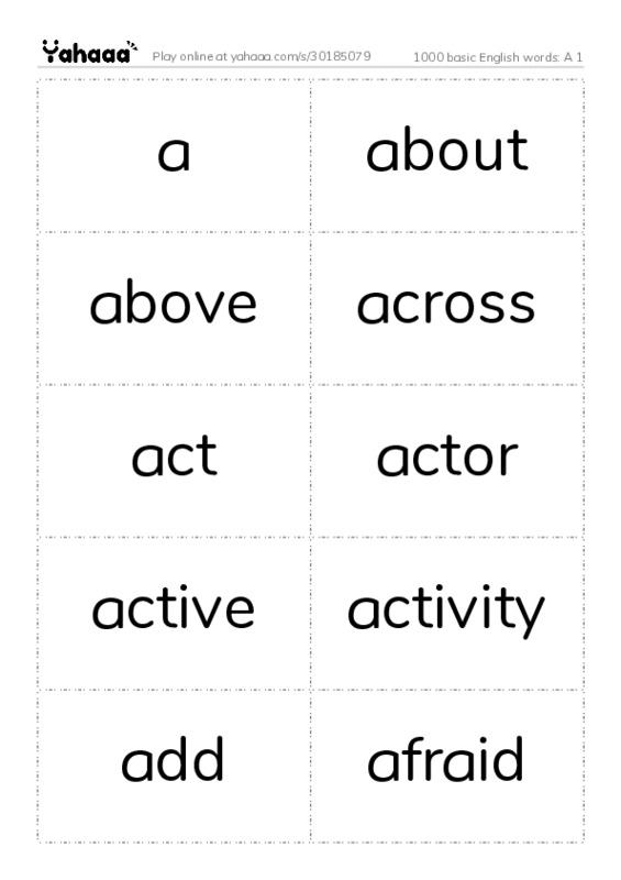 1000 basic English words: A 1 PDF two columns flashcards