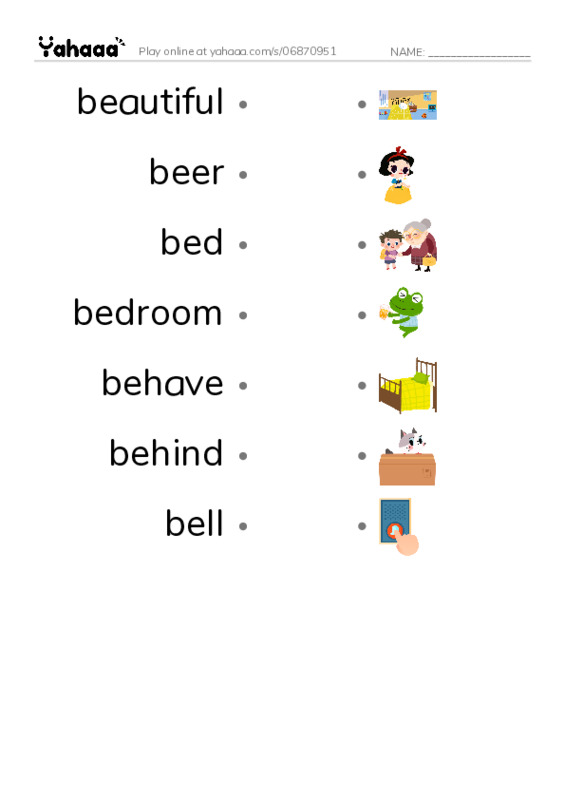 1000 basic English words: B 2 PDF link match words worksheet