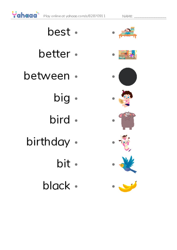 1000 basic English words: B 3 PDF link match words worksheet