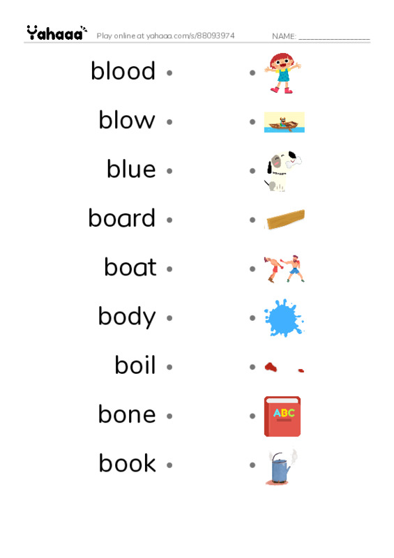 1000 basic English words: B 4 PDF link match words worksheet