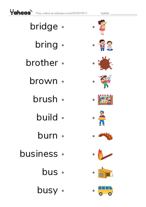 1000 basic English words: B 6 PDF link match words worksheet
