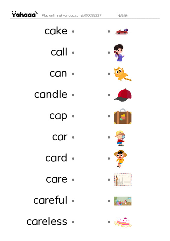 1000 basic English words: C 1 PDF link match words worksheet