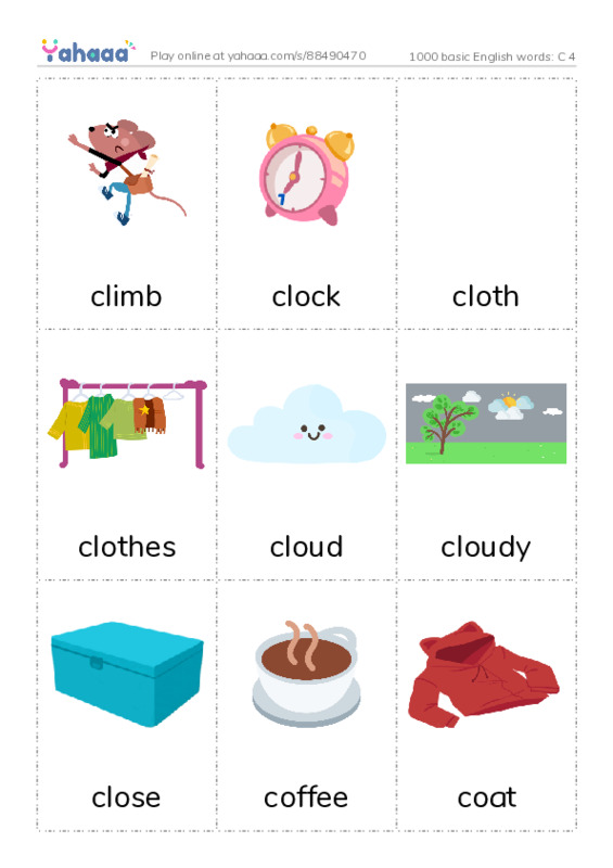 1000 basic English words: C 4 PDF flaschards with images