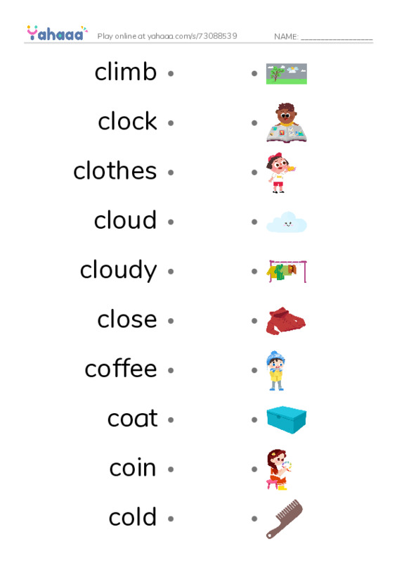 1000 basic English words: C 4 PDF link match words worksheet