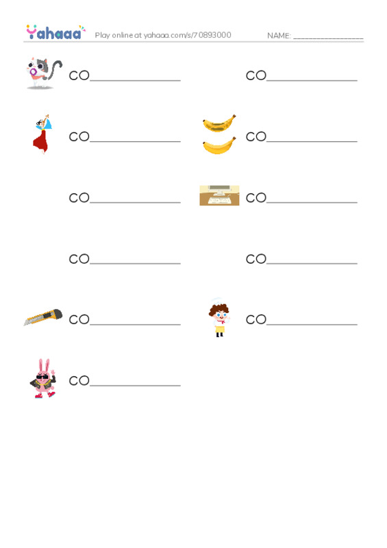 1000 basic English words: C 5 PDF worksheet writing row