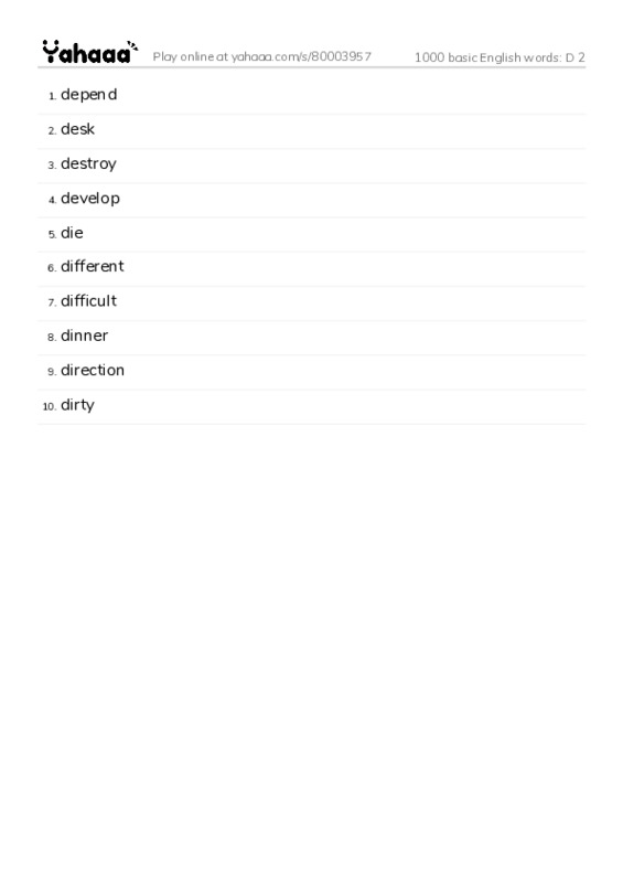 1000 basic English words: D 2 PDF words glossary