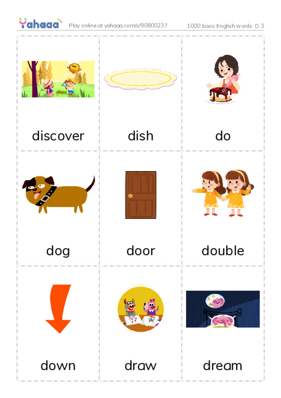 1000 basic English words: D 3 PDF flaschards with images