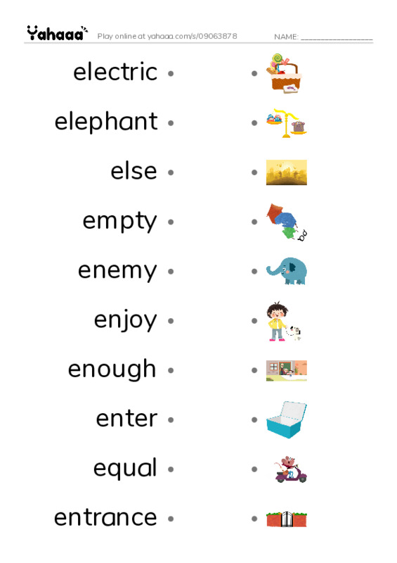 1000 basic English words: E 2 PDF link match words worksheet