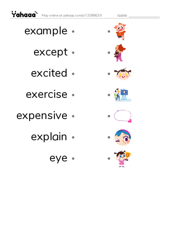 1000 basic English words: E 4 PDF link match words worksheet