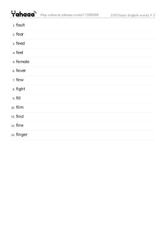 1000 basic English words: F 2 PDF words glossary