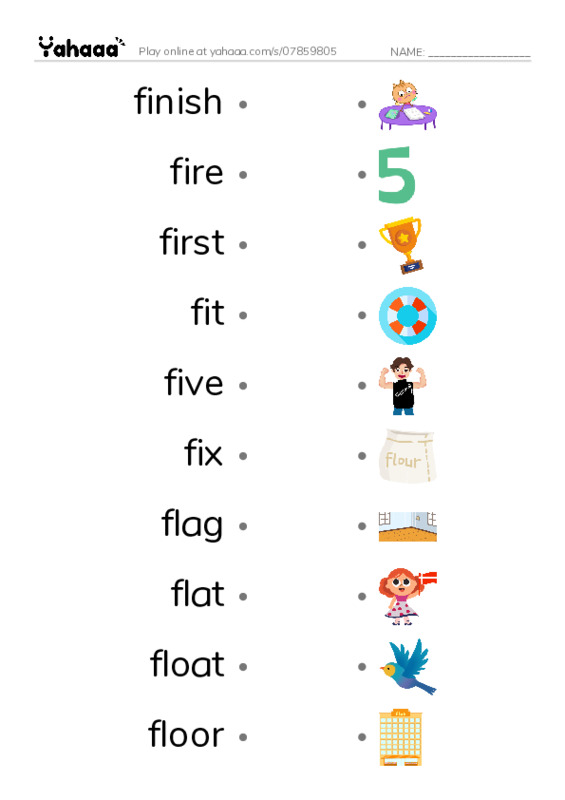 1000 basic English words: F 3 PDF link match words worksheet