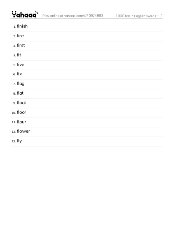 1000 basic English words: F 3 PDF words glossary