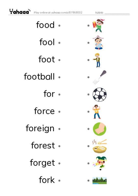 1000 basic English words: F 4 PDF link match words worksheet