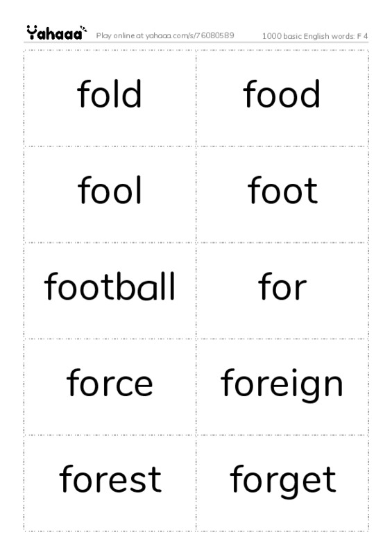 1000 basic English words: F 4 PDF two columns flashcards