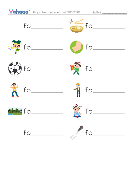 1000 basic English words: F 4 PDF worksheet writing row