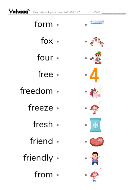 1000 basic English words: F 5 PDF link match words worksheet
