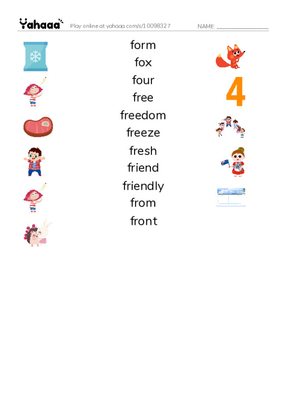 1000 basic English words: F 5 PDF three columns match words