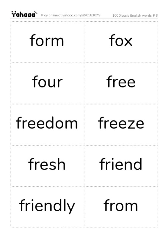 1000 basic English words: F 5 PDF two columns flashcards