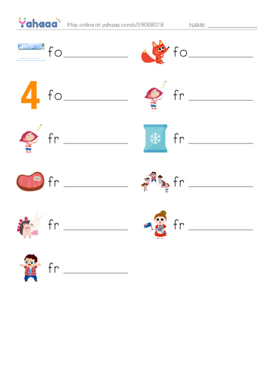 1000 basic English words: F 5 PDF worksheet writing row
