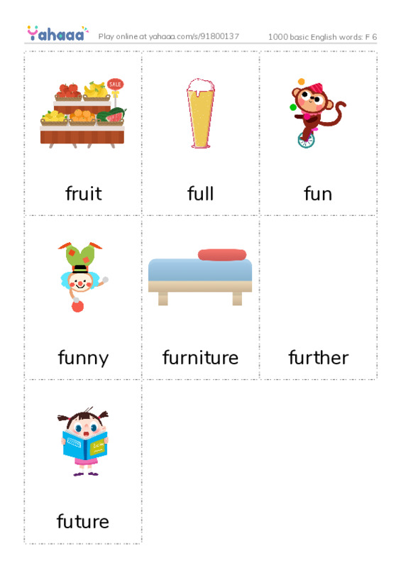 1000 basic English words: F 6 PDF flaschards with images