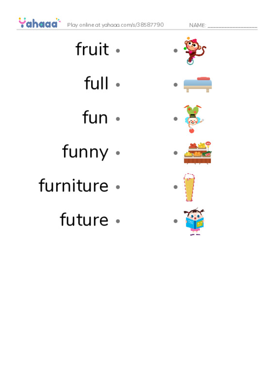 1000 basic English words: F 6 PDF link match words worksheet