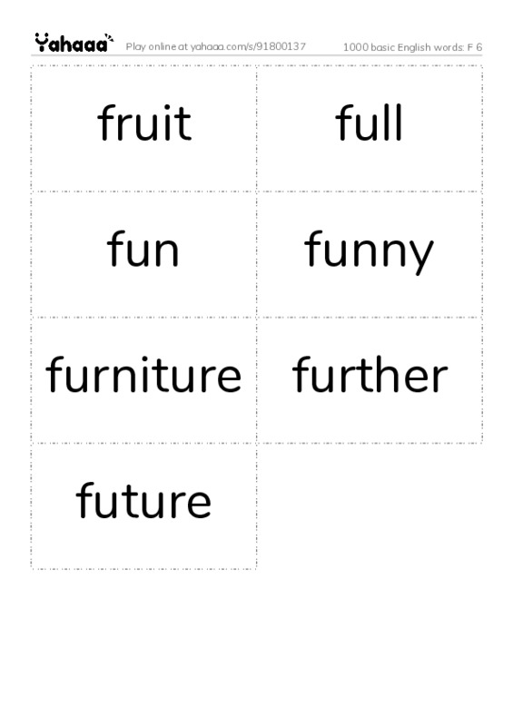 1000 basic English words: F 6 PDF two columns flashcards