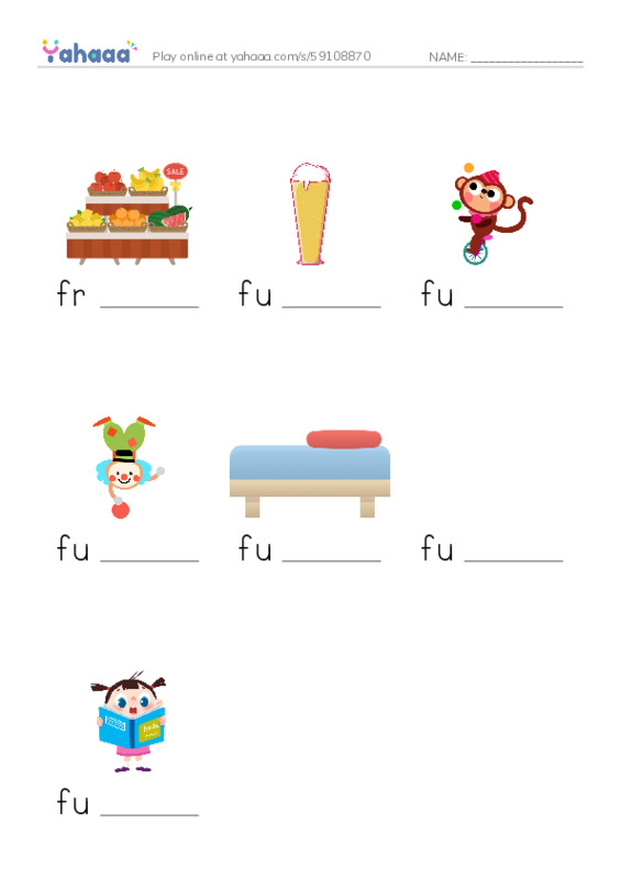 1000 basic English words: F 6 PDF worksheet to fill in words gaps