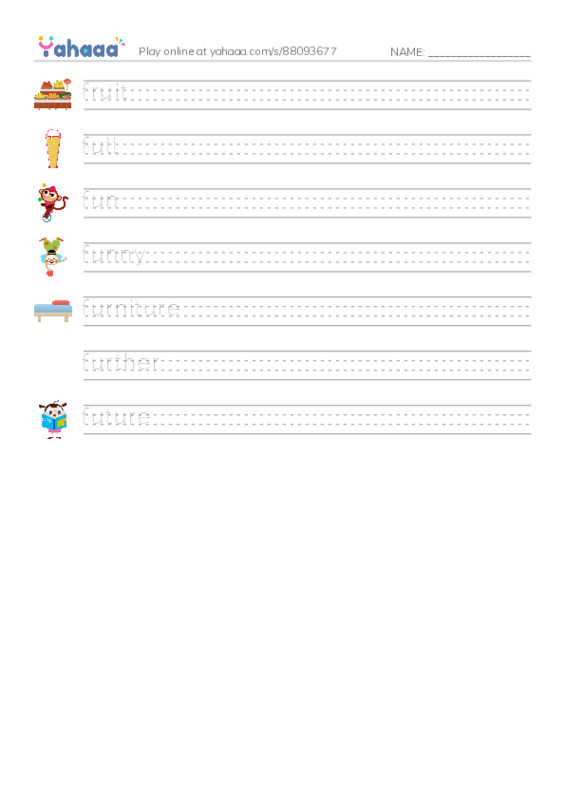 1000 basic English words: F 6 PDF write between the lines worksheet
