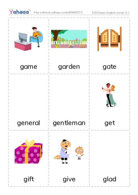 1000 basic English words: G 1 PDF flaschards with images