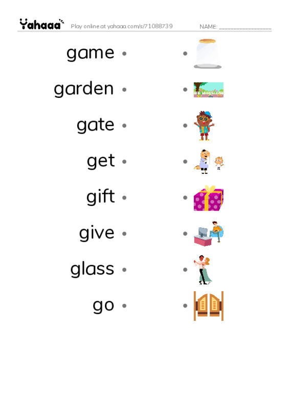 1000 basic English words: G 1 PDF link match words worksheet