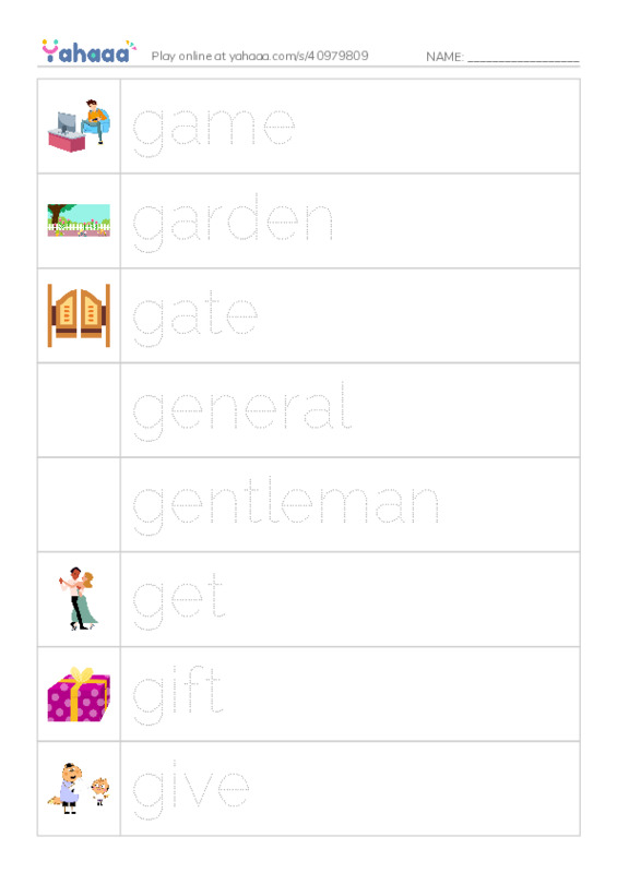 1000 basic English words: G 1 PDF one column image words