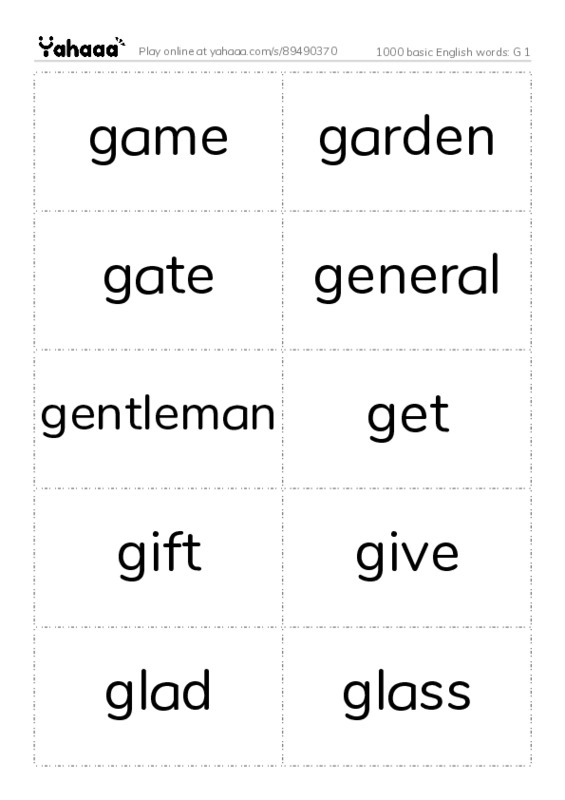 1000 basic English words: G 1 PDF two columns flashcards