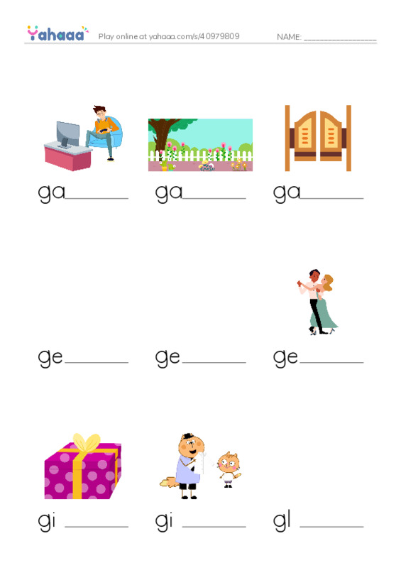 1000 basic English words: G 1 PDF worksheet to fill in words gaps