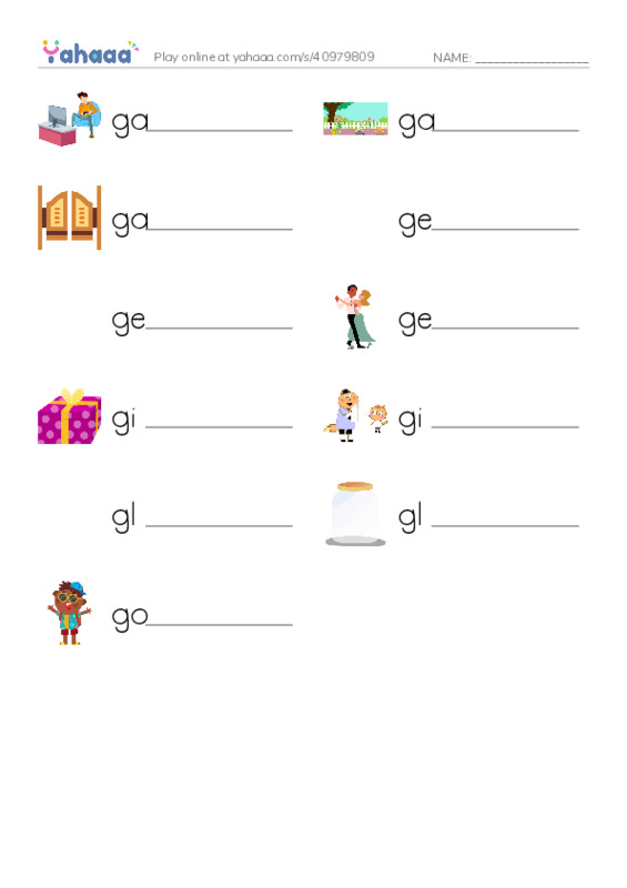 1000 basic English words: G 1 PDF worksheet writing row