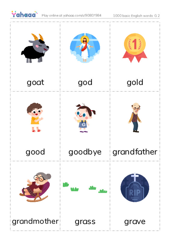 1000 basic English words: G 2 PDF flaschards with images