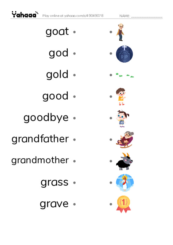 1000 basic English words: G 2 PDF link match words worksheet