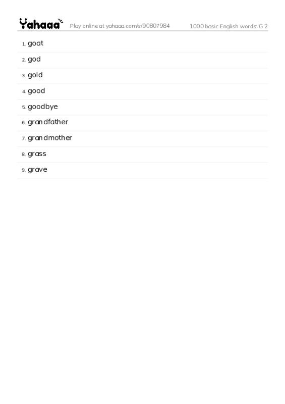 1000 basic English words: G 2 PDF words glossary
