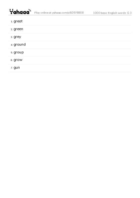 1000 basic English words: G 3 PDF words glossary