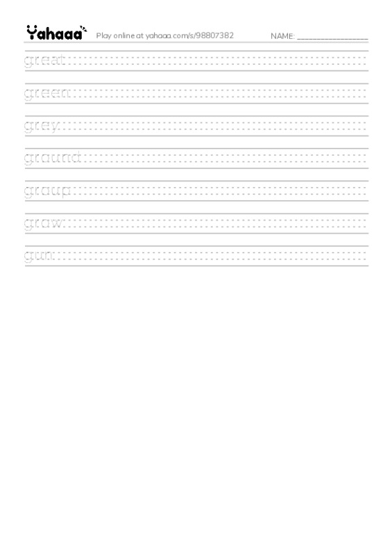 1000 basic English words: G 3 PDF write between the lines worksheet