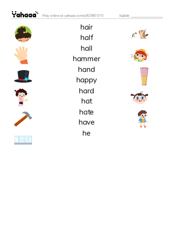 1000 basic English words: H 1 PDF three columns match words