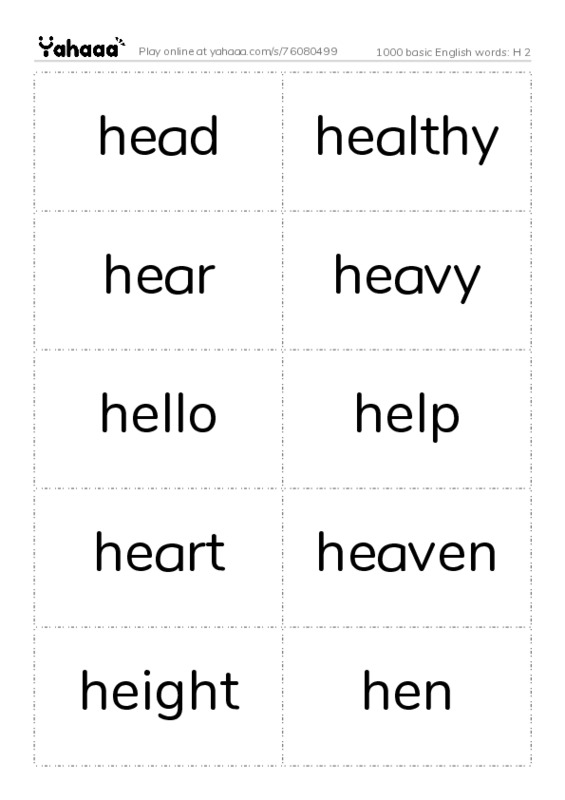 1000 basic English words: H 2 PDF two columns flashcards