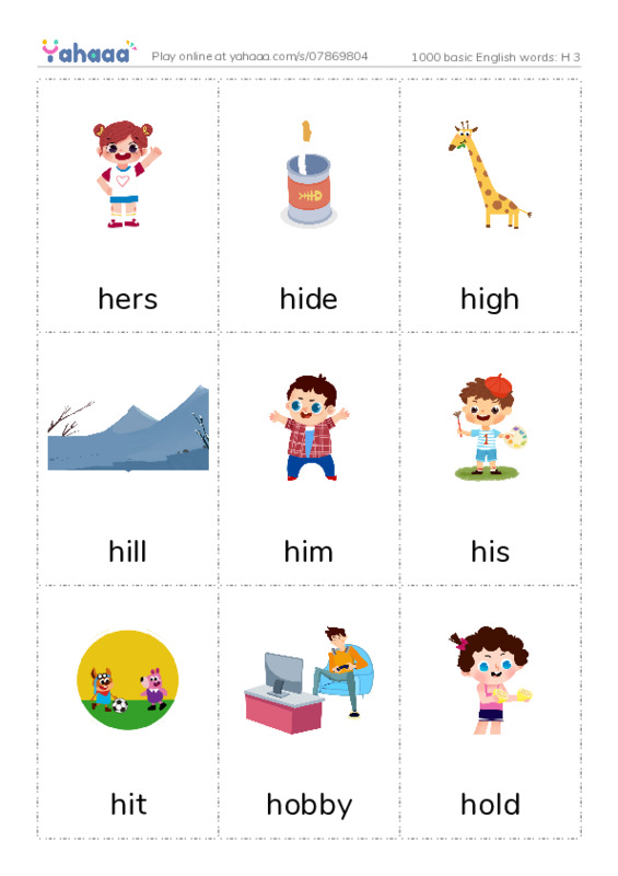 1000 basic English words: H 3 PDF flaschards with images