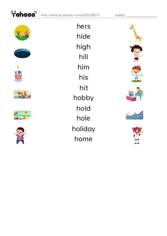1000 basic English words: H 3 PDF three columns match words