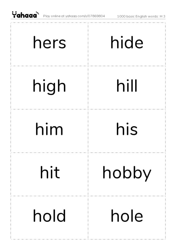 1000 basic English words: H 3 PDF two columns flashcards