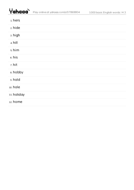1000 basic English words: H 3 PDF words glossary