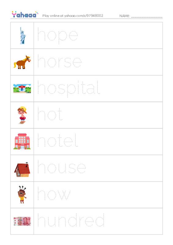 1000 basic English words: H 4 PDF one column image words