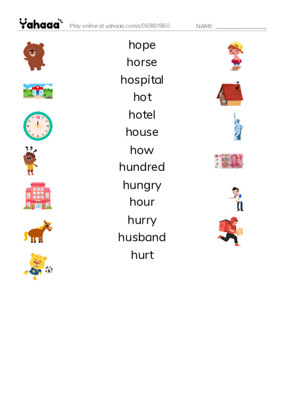 1000 basic English words: H 4 PDF three columns match words