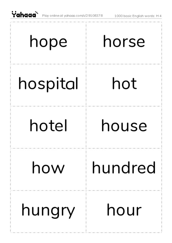 1000 basic English words: H 4 PDF two columns flashcards